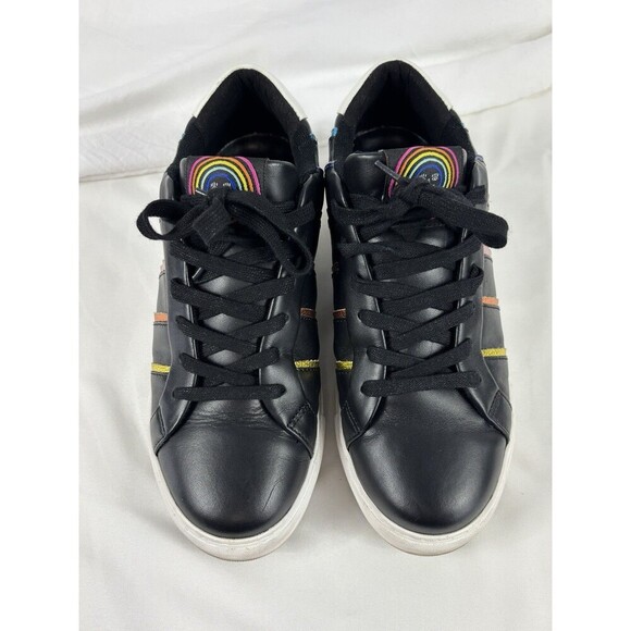 Kurt Geiger Laney Sneakers Black Leather Metallic Rainbow Piping Stripes 38.5 - Picture 2 of 15